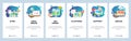 Mobile app onboarding screens. Software and web development, coding, 404 error, chat bot assistant. Menu vector banner Royalty Free Stock Photo