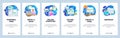 Mobile app onboarding screens. Write a blog and create personal site, secure chat, online statistics. Menu vector banner
