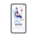 Mobile app on phone screen for awareness about blood donation.