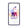 Mobile app on phone screen for caring and charity for elderly with disabilities.