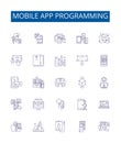 Mobile app programming line icons signs set. Design collection of Programming, Mobile, Apps, Development, Android, iOS
