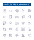 Mobile app programming line icons signs set. Design collection of Programming, Mobile, Apps, Development, Android, iOS