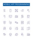 Mobile app programming line icons signs set. Design collection of Programming, Mobile, Apps, Development, Android, iOS