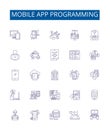 Mobile app programming line icons signs set. Design collection of Programming, Mobile, Apps, Development, Android, iOS Royalty Free Stock Photo
