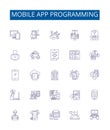 Mobile app programming line icons signs set. Design collection of Programming, Mobile, Apps, Development, Android, iOS