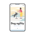 Mobile app template about dog agility flat style, vector illustration