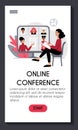 Mobile app template for online conference webinar e learning. Young woman is watching an online lecture. Teacher and students at Royalty Free Stock Photo