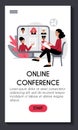 Mobile app template for online conference webinar e learning. Young woman is watching an online lecture. Teacher and Royalty Free Stock Photo