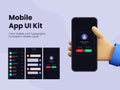 Mobile App UI Kit Including as Call Details, Message and Incoming Calls Accept and Reject Button on Screen