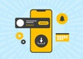Mobile app update with software upgrade, new features, bug fixes and app improvement. User interface refresh, push Royalty Free Stock Photo