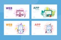 Mobile app and web development banner concept set. Royalty Free Stock Photo