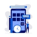 Mobile application development concept with characters. Program coding. Modern vector illustration in flat style for landing page