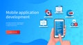 Mobile application development concept in 3D style Royalty Free Stock Photo