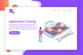 Mobile application development, testing and prototyping process isometric vector.