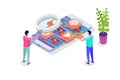 Mobile application development, testing and prototyping process isometric vector. Royalty Free Stock Photo