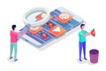 Mobile application development, testing and prototyping process isometric vector.
