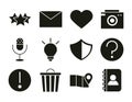 Mobile application favourite email like camera audio contact, web button menu digital silhouette style icons set Royalty Free Stock Photo