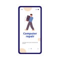 Mobile application interface for computer repair, flat vector illustration. Royalty Free Stock Photo