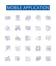 Mobile application line icons signs set. Design collection of Mobile, Application, App, Smartphone, Android, iOS, Device