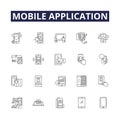 Mobile application line vector icons and signs. Mobile, Application, Smartphone, Software, Download, Games, Web, Store