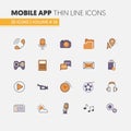 Mobile Application Linear Thin Line Icons Set with Smartphone and Mobile Services