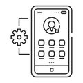 Mobile application management black line icon. Describes software and services responsible for provisioning access to internally