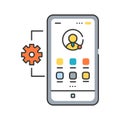 Mobile application management color line icon. Describes software and services responsible for provisioning access to internally