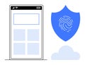 Mobile Application Security Concept with Fingerprint on Shield and Cloud Integration Royalty Free Stock Photo