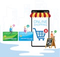 Mobile application for shopping, Online supermaket Royalty Free Stock Photo