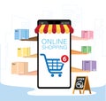 Mobile application for shopping, Online supermaket Royalty Free Stock Photo