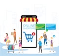 Mobile application for shopping, Online supermaket, Smartphone with shopping app Royalty Free Stock Photo