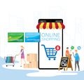 Mobile application for shopping, Online supermaket, Smartphone with shopping app Royalty Free Stock Photo