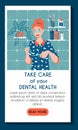 Mobile application template. Dental clinic tooth health. Young caucasian woman brushes her teeth with a herbal paste. Daily Royalty Free Stock Photo