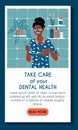 Mobile application template. Dental clinic tooth health. Young dark skinned woman brushes her teeth with a herbal paste. Daily rou Royalty Free Stock Photo