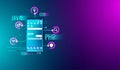 Mobile application UI UX design and development concept on smartphone screen and programming language Vector Royalty Free Stock Photo
