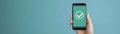 Mobile Approval Teal Screen, Checkmark Icon, Smartphone, Handheld, Mobile Security, App Confirmation Mobile App, Digital Security Royalty Free Stock Photo