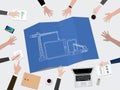 Mobile apps application development construction concept illustration with hand team work together on top of the table