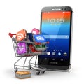 Mobile apps concept. Application software icons in shopping cart Royalty Free Stock Photo