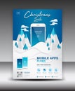 Mobile Apps Flyer template on Winter Landscape Background. Business brochure flyer design layout. smartphone icons mockup, poster
