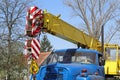 Mobile auto crane standing outdoor
