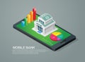 Mobile bank isometric and chart graph