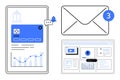 Digital Banking App Interface, Email Notification, and Data Dashboard Concept Royalty Free Stock Photo