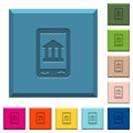 Mobile banking engraved icons on edged square buttons Royalty Free Stock Photo