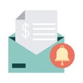 Mobile banking, envelope bill money payment notification flat style icon