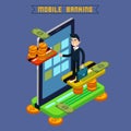 Mobile Banking. Isometric Concept. Online Payment. Mobile Payment Royalty Free Stock Photo