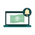 Mobile banking, laptop money banknote digital transaction flat style icon