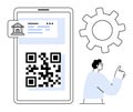 Mobile Banking QR Code for Digital Transactions with Gear and User Interaction in Minimalist Style Royalty Free Stock Photo