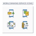 Mobile banking service color icons set