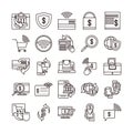 Mobile banking shopping or payment market online, ecommerce icons set line and fill line style icon