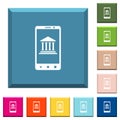 Mobile banking white icons on edged square buttons Royalty Free Stock Photo